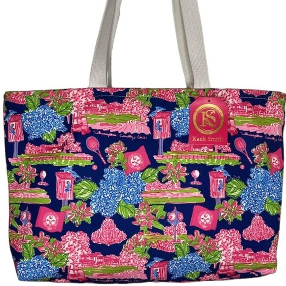 Kaeli Smith Canvas Tote Bag - Wilmington Country Club - Blue/Pink - 22x15” - Picture 3 of 10